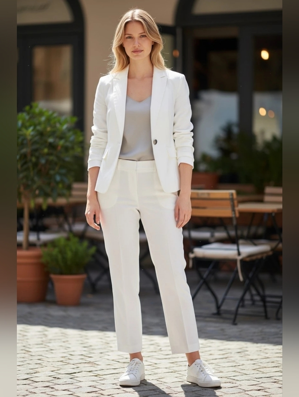 Kasper Women’s  White Cropped Slim PantSuit Size 4 Jacket Size 6 Pants Set